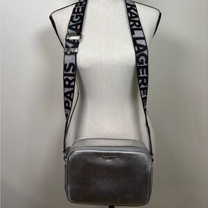Karl Lagerfeld Metallic Silver Messenger Bag